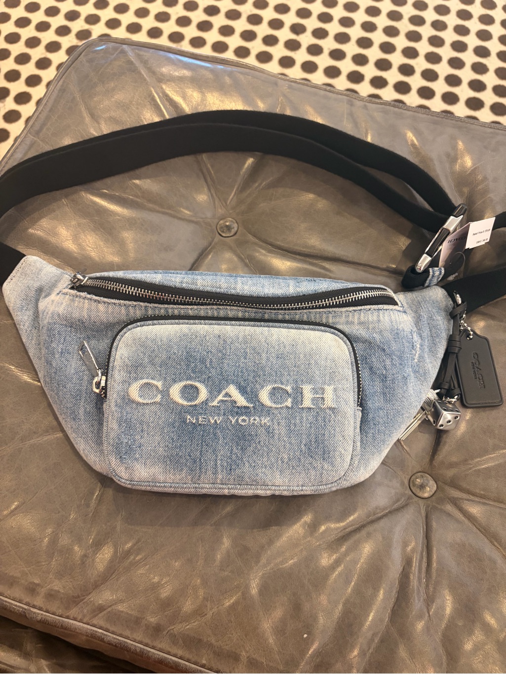 Coach Men's Denim Logo Mini Belt Bag With Black Strap New With Tag
